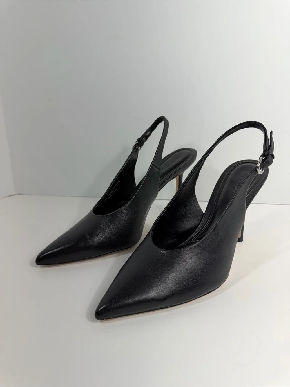 Favorite Daughter Black Leather Remy Pointed Toe Slingback Heels Pump 8 - Picture 8 of 12